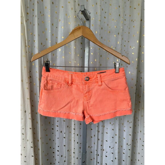 Volcom Juniors Sound Check Florescent Orange Denim Jeans Short Shorts 3/26 - Picture 2 of 6